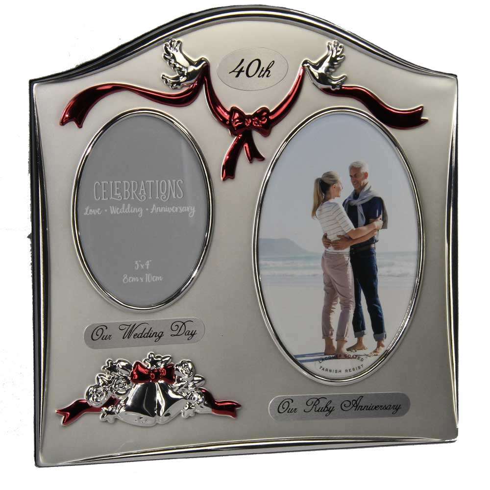 "40th Ruby Annivers Two Tone Silverplated Wedding Anniversary Gift Photo Frame 