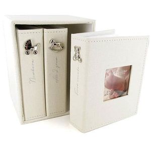 Bambino Baby Photo Albums | Set of 3 with Holder | 72 6 x 4 Inch Photos - Linen Fabric