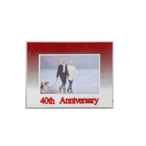 Celebrations 40th Anniversary Red Glitter Glass Frames | Standing Strut | Mirror Finish