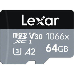 Lexar Professional 1066x microSDXC 64GB UHS-I SILVER Series Memory Card