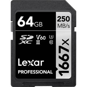 Lexar 64GB Professional 1667x SDXC UHS-II Card | Read 250MB/s | Write 120MB/s