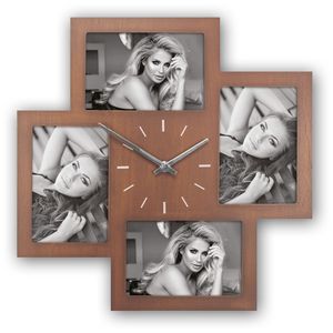 Bronte Wood Photo Frame and Clock for 4 6x4 Photos Overall Size