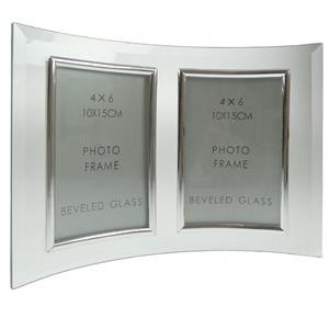 Sixtrees Curved Bevelled Glass Silver 6x4 Photo Frame Double Vertical