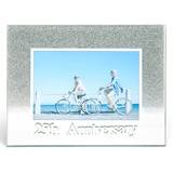 Celebrations 25th Anniversary Silver Glitter Glass Frames | Standing Strut | Mirror Finish