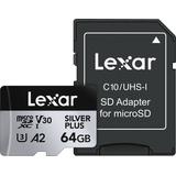 Lexar MicroSDXC 64GB Silver Plus UHS-I Memory Card
